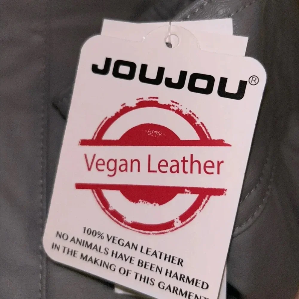 Jou Jou Vegan Leather Moto Jacket Gray Women’s Medium New With Tags - Picture 9 of 16